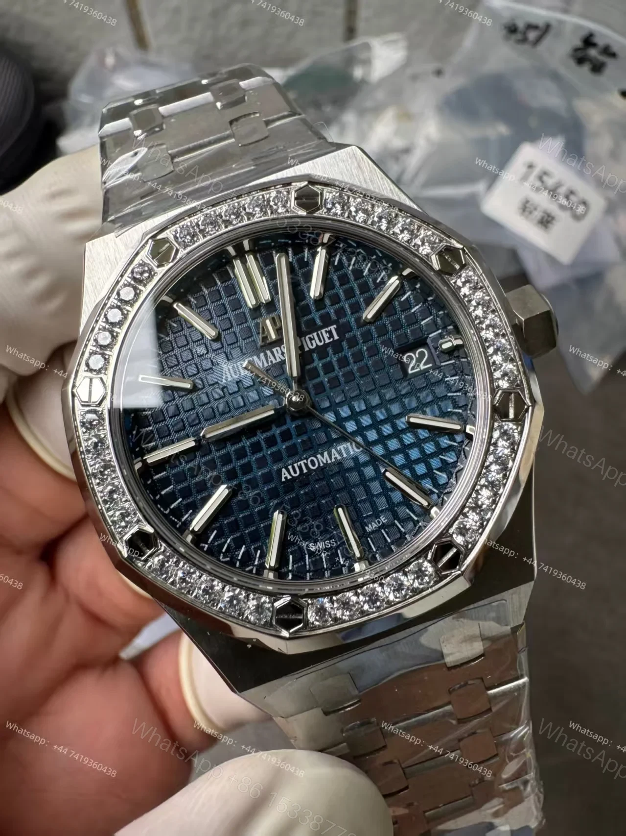 View 5 of Audemars Piguet Super Clone Royal Oak 15451ST Diamond-Set Bezel Blue Dial 37MM
