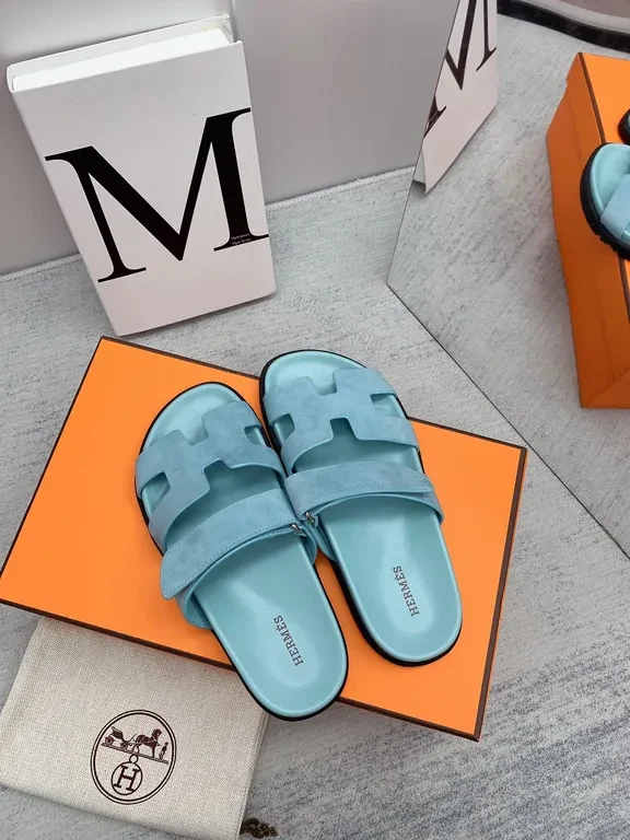 View 3 of Powder-Blue Suede Sandals + H-Cut Straps + Luxury Comfort Sandals