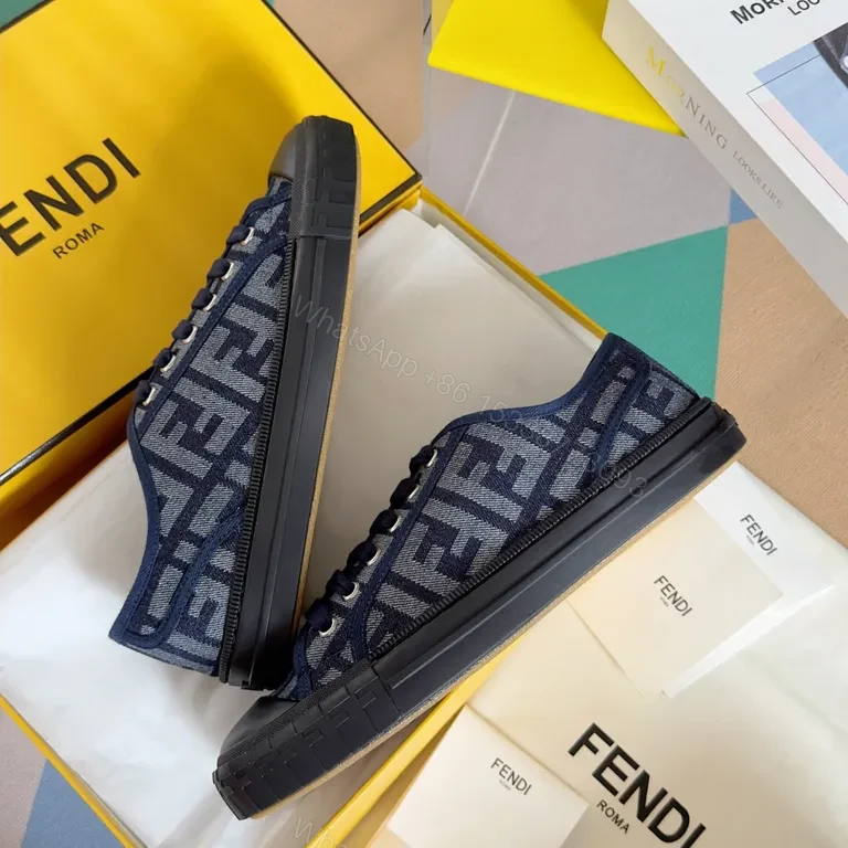View 9 of Denim-Texture Fendi Sneakers: Luxe Monogram, All-Day Comfort