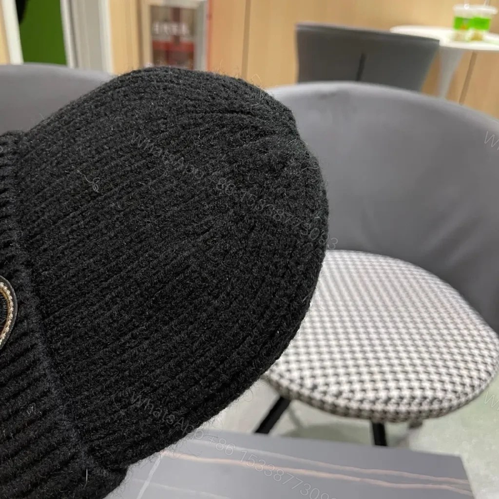 View 3 of Black Knit Beanie with Luxe Badge, Everyday Luxury, One-Size, Casual Style