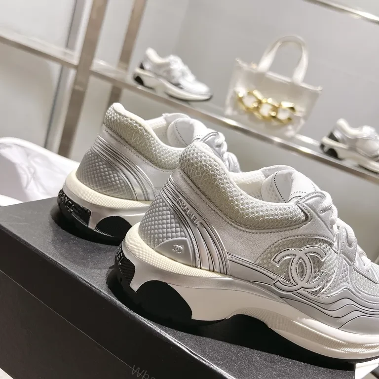 View 2 of Chic Silver-Accent Chanel-Inspired Luxury Sneakers