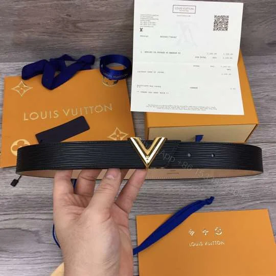 View 2 of LOUIS VUITTON BLACK EPI LEATHER ESSENTIAL V BELT – B125