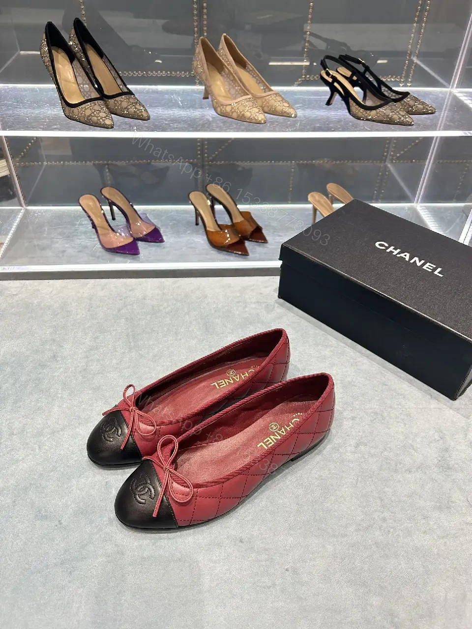 Quilted Leather Ballet Flats with Cap Toe — view 1