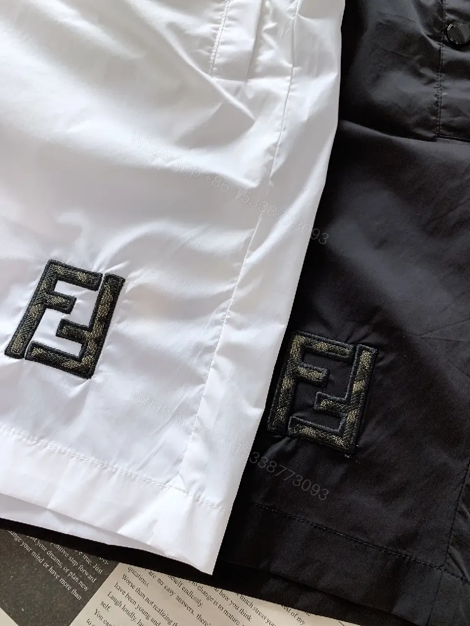 View 6 of Black Nylon Swim Shorts Fendi-Pattern Patch Drawstring Waist Quick-Dry Shorts