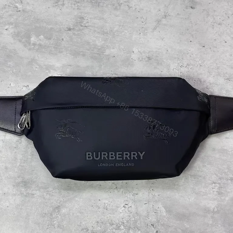 View 3 of Black Nylon Belt Bag by Burberry â€“ Subtle Signature, Hands-Free