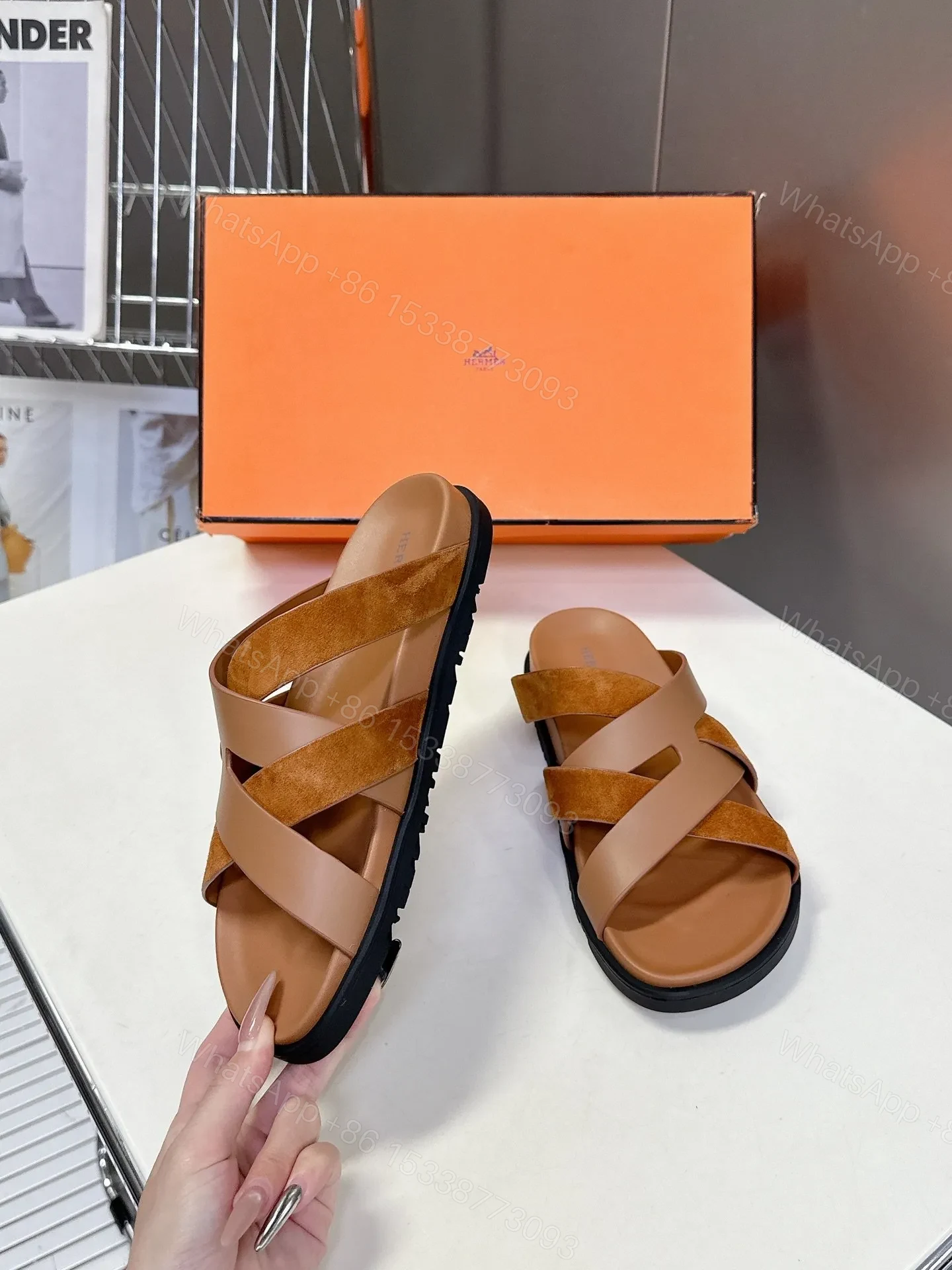 View 5 of Hermes Women Brown Suede Leather Sandals
