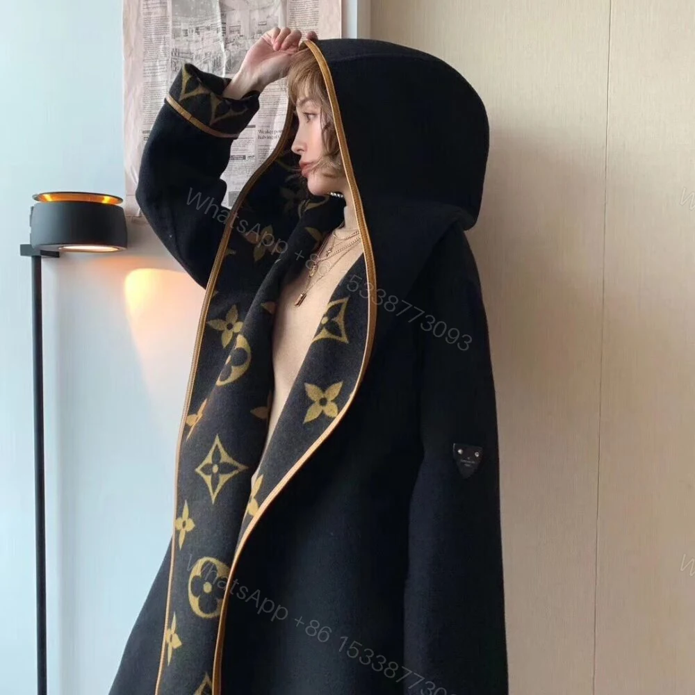 View 5 of Louis Vuitton Hooded Wrap Coat Monogram Wool In Black