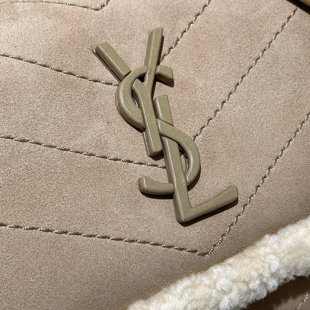 View 2 of Saint Laurent Medium Niki Shoulder Bag in Tan/Cream Nubuck and Shearling Brown Beige