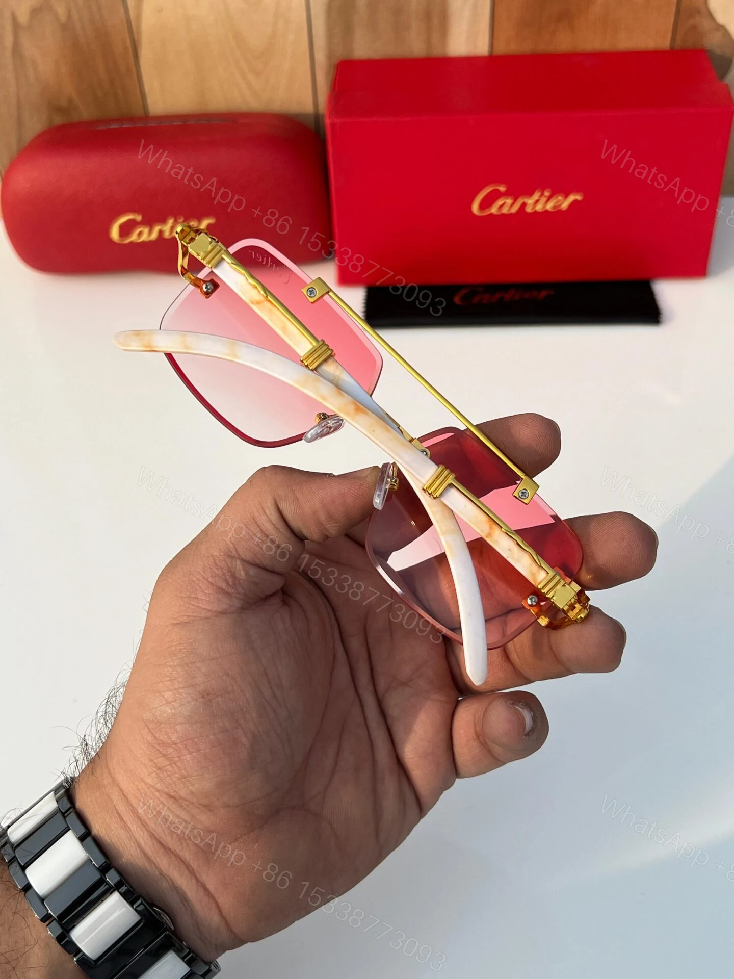 View 5 of Cartier CT098 Gold-Toned Pink Gradient Sunglasses