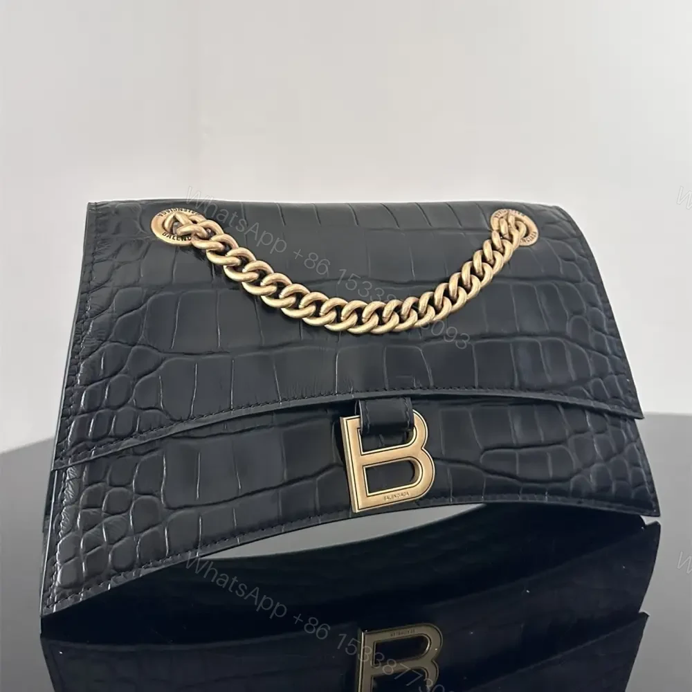 View 5 of 高仿Balenciaga*Crush系列鱷魚皮沙漏包黑色S