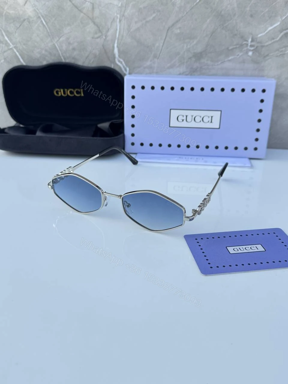 First Copy Gucci 1434 Silver Blue Luxury Designer Sunglasses Premium UV Protection Eyewear — view 1