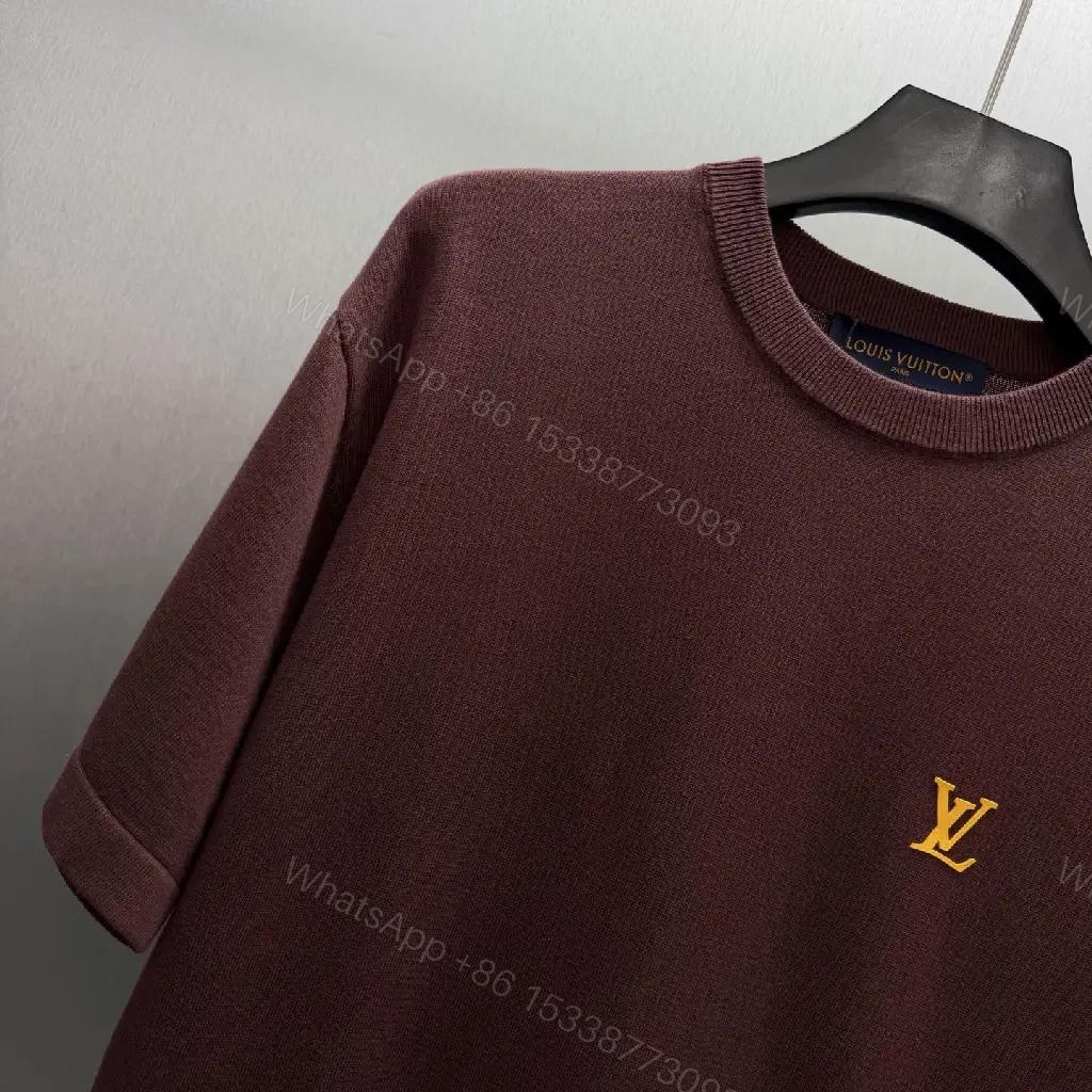 View 5 of Burgundy Cotton Tee: Minimal Luxury, LV Crest Shirt