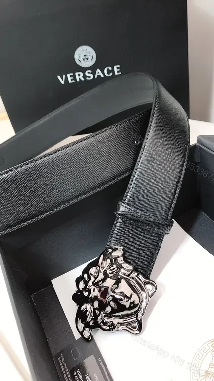 View 9 of Medusa Buckle Belt: Black Leather, Pebbled, Luxury Versace Belt