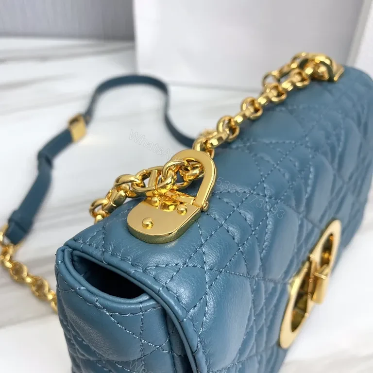 View 6 of Teal Quilted Mini Bag with Gold Dior Hardware - Crossbody Luxury