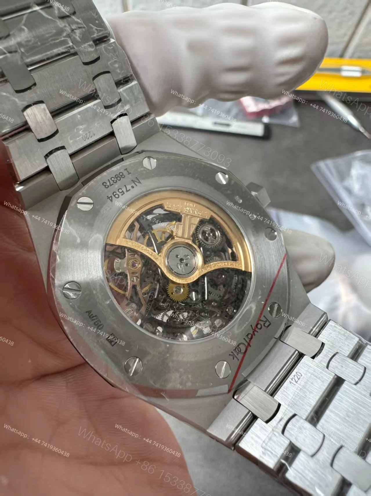 View 8 of Audemars Piguet Super Clone Royal Oak 15407 Frosted Gold Skeleton Dial 41MM