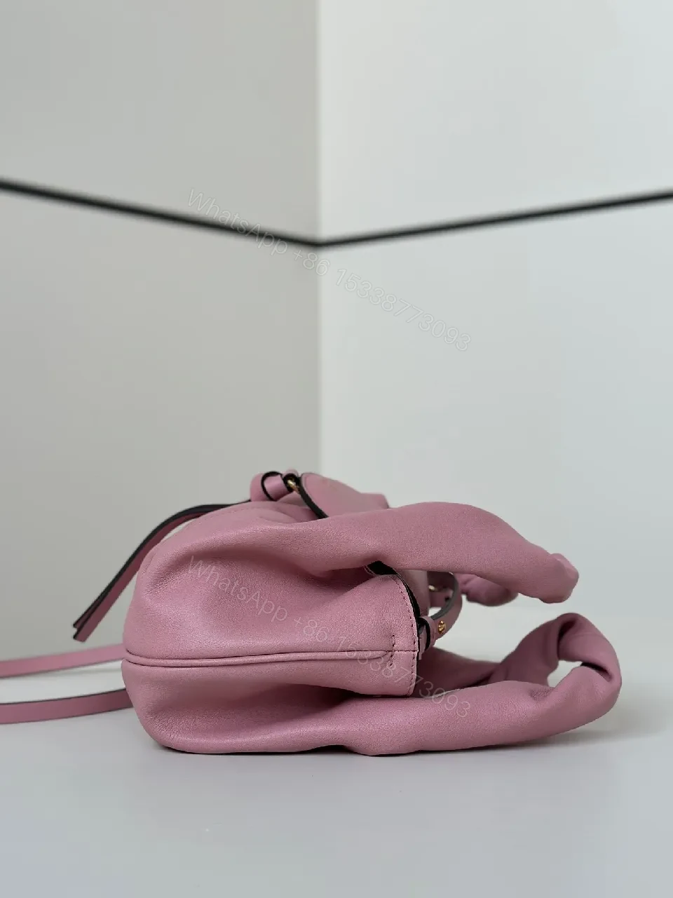 View 3 of Soft Pink Pebbled Leather Mini Satchel – Crossbody Style, Tassel Detail