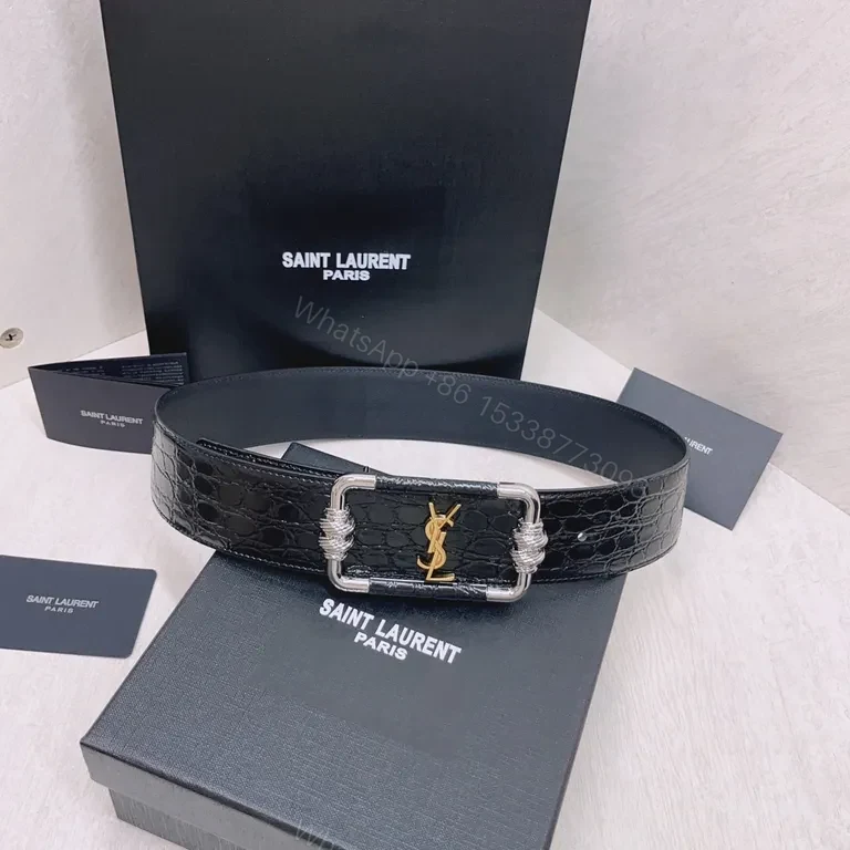 Statement Leather Belt with Iconic YSL Hardware - Bold & Refined — view 1