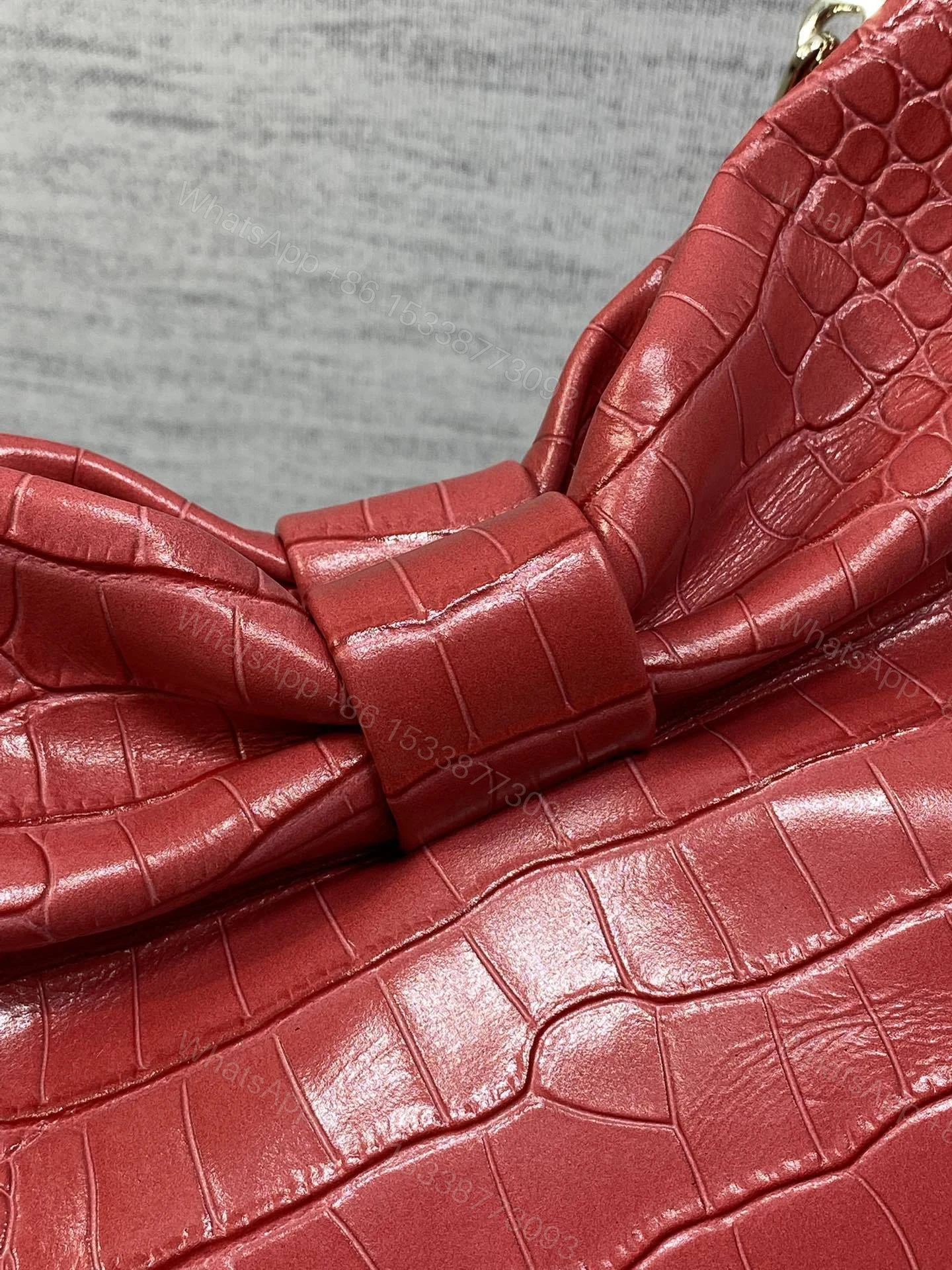View 5 of Dior Bow Bag Small Red Crocodile-Embossed