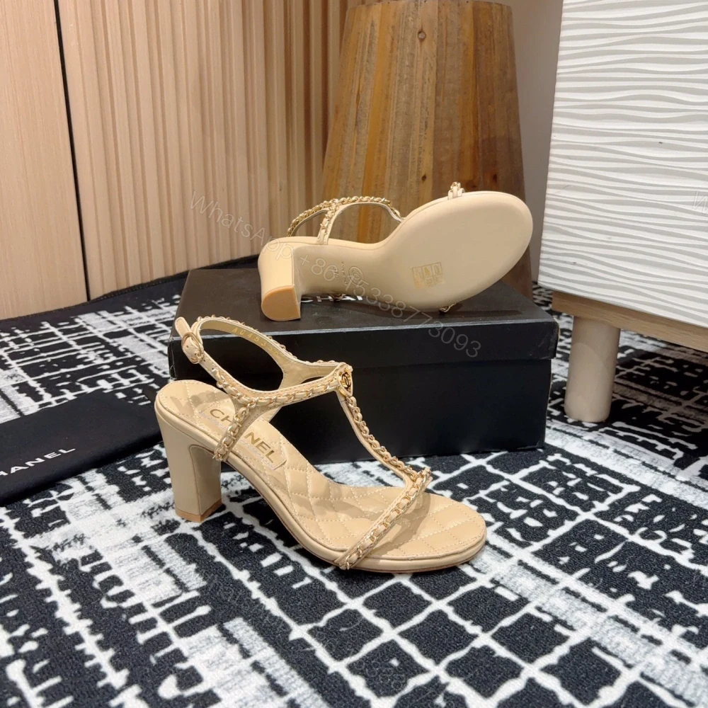View 9 of 高仿Chanel*25C系列G46109B小羊皮高踭涼鞋米黃8.8CM免檢版