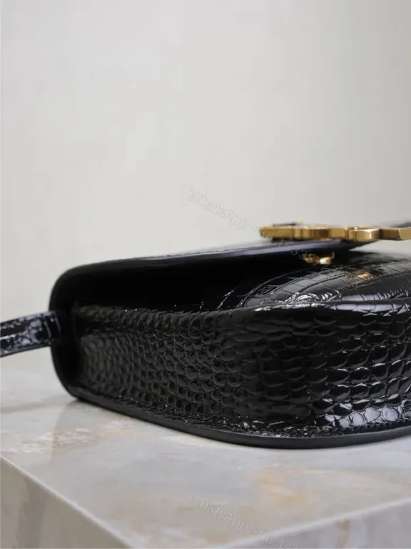 View 5 of Compact Luxe Crocodile-Textured Crossbody: Signature YSL Hardware