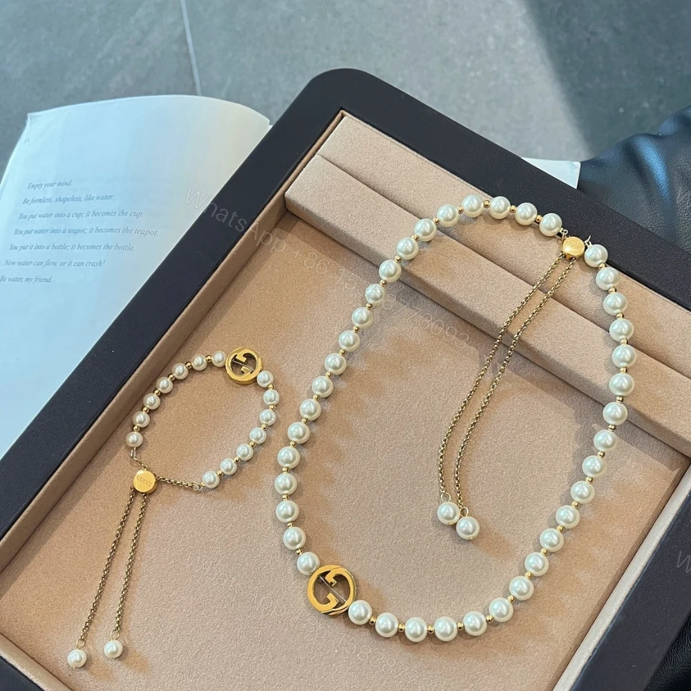 View 9 of Gucci Interlocking Pearl Necklace Gold