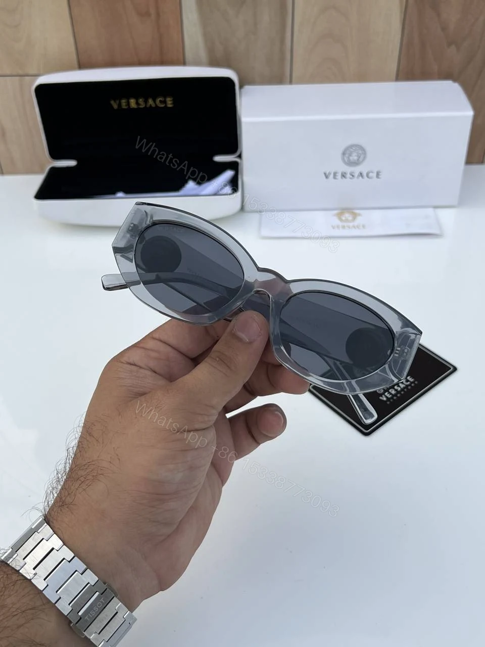 View 3 of First Copy Versace 6160 Grey Black Sunglasses