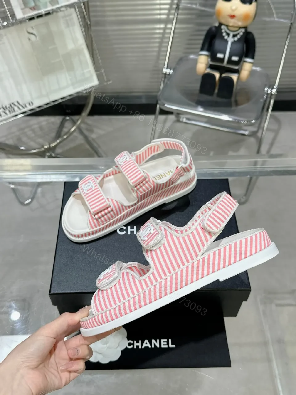 View 5 of Playful Stripes Sandals: Pink-White Luxury Comfort Flats