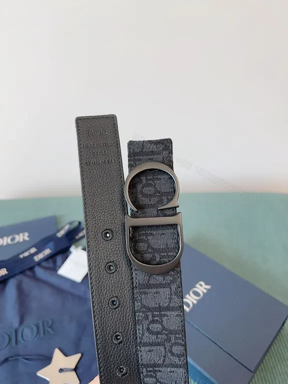 View 8 of Patterned Luxury Belt with Signature Buckle Belt, Monogram Calfskin, Dior-style