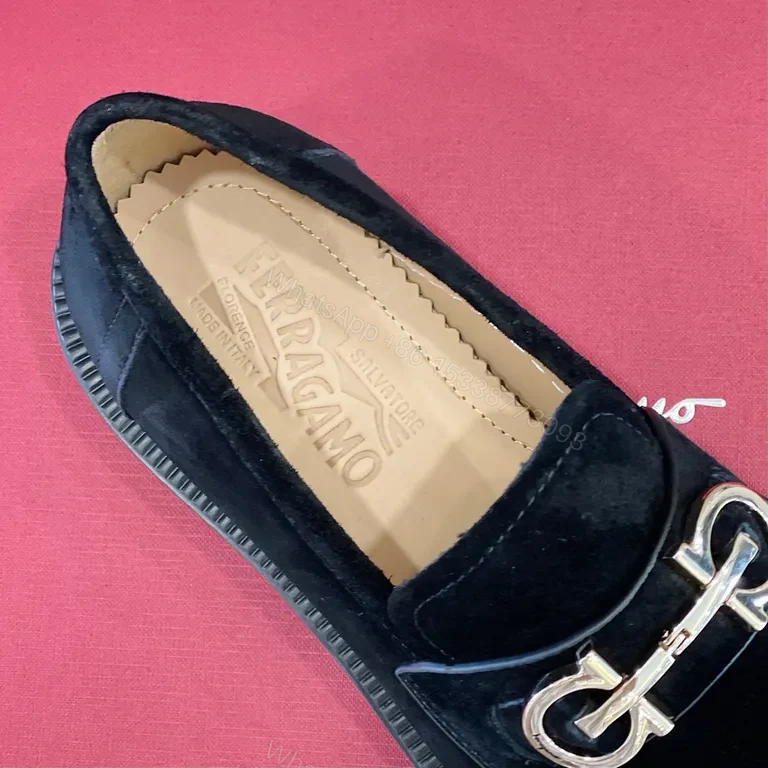 View 7 of Black Suede Loafer with Gancini Hardware â€“ Refined Everyday Style