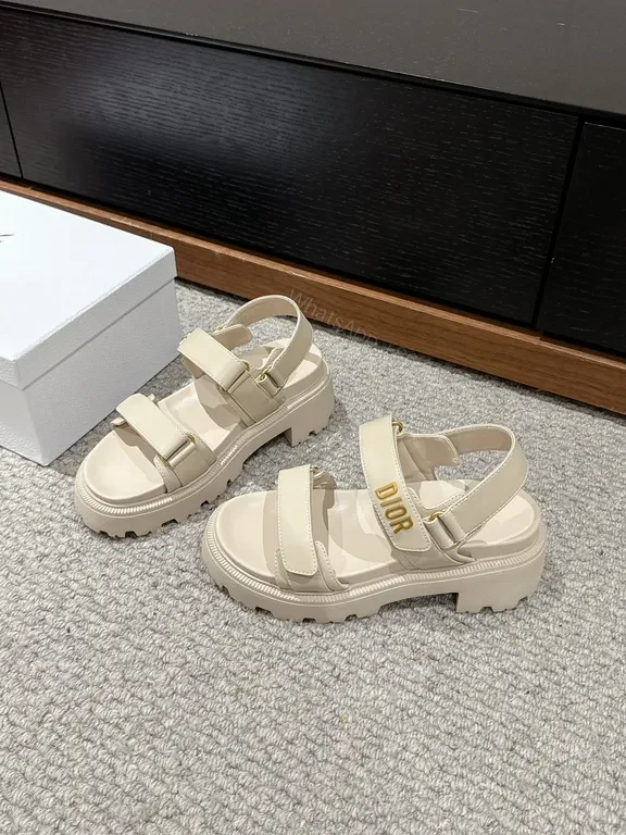 View 5 of Bold Dior-Inspired Leather Sandals with Gold Branding