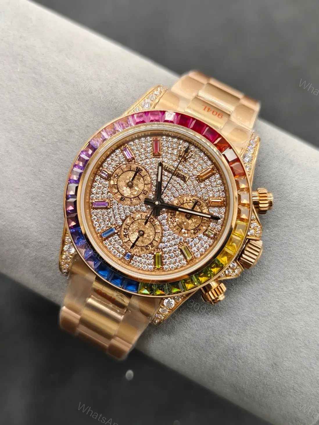 View 3 of Premium Rolex Daytona Rainbow Iced Rose Gold replica 40MM Oyster Bracelet Edition RLX-DAYTONA-RAINBOW-ICED-ROSEGOLD-40MM-OYSTER-BRACELET