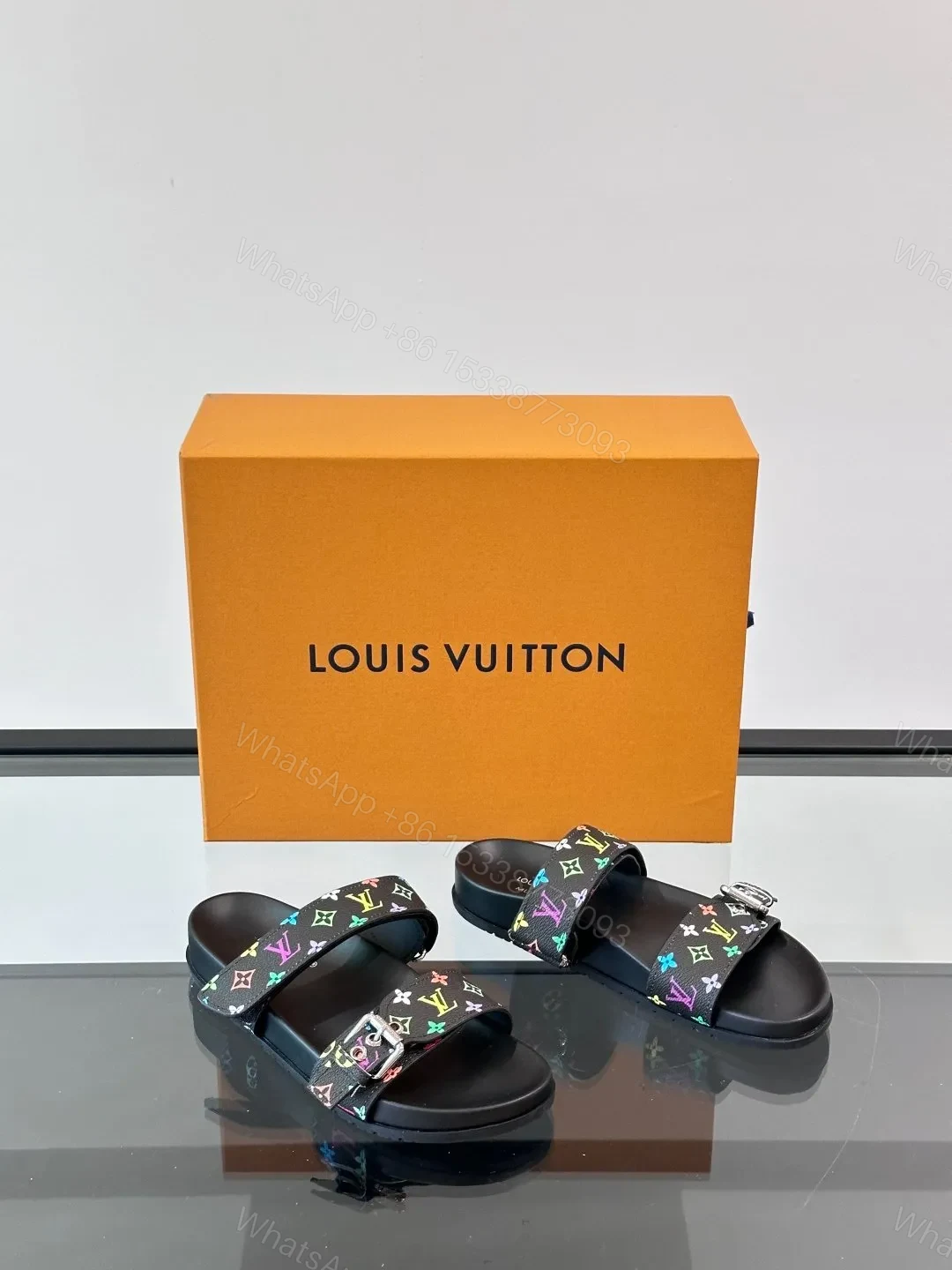 View 5 of LV Men Black Multicolor Canvas Straps Sandals