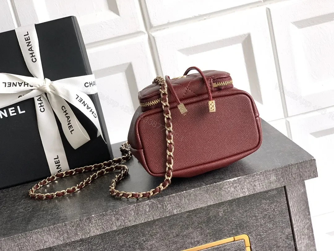 View 3 of Burgundy Quilted Mini Bag with Gold Hardware