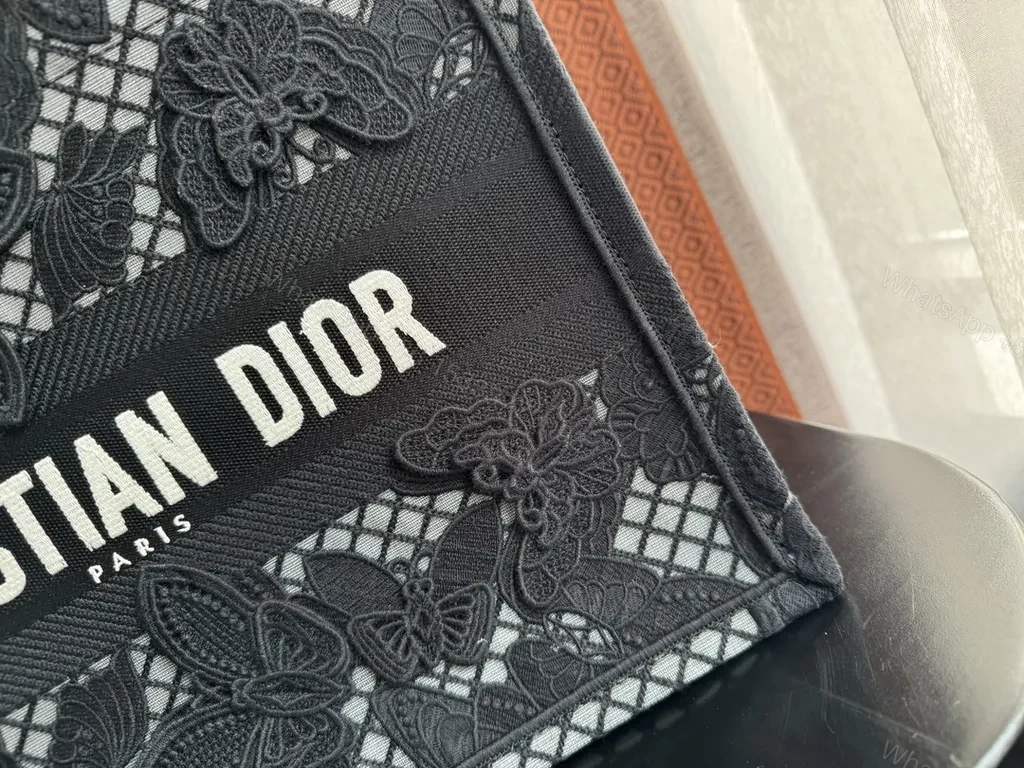 View 2 of Black Lace Dior Paris Tote: Luxe Statement Designer Bag