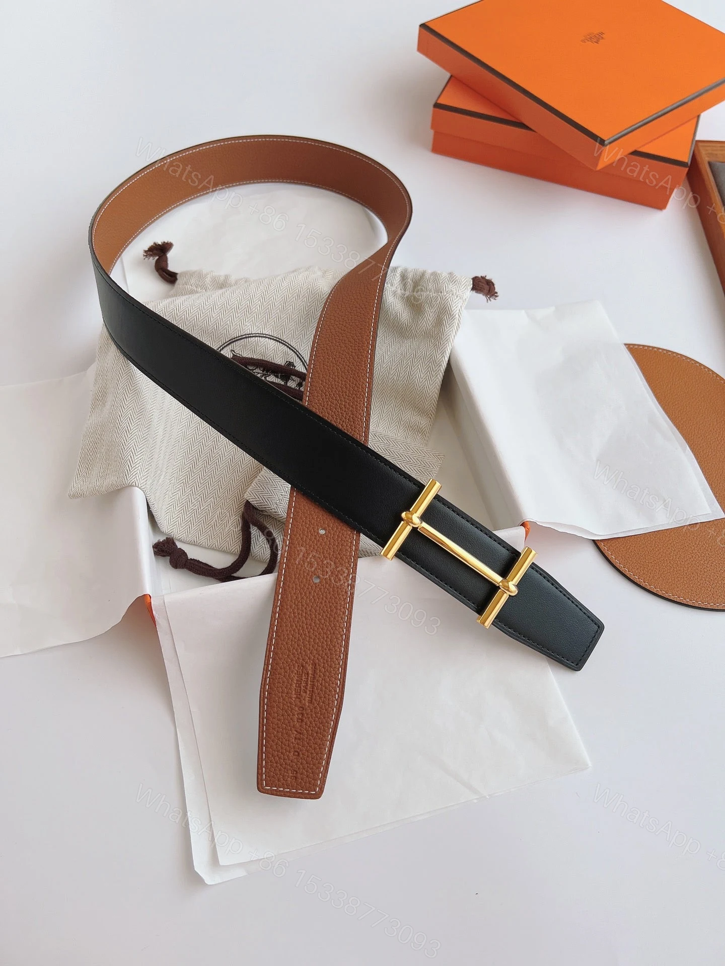 View 4 of HERMES LEATHER BELT GOLD BUCKLE BLACK 38MM