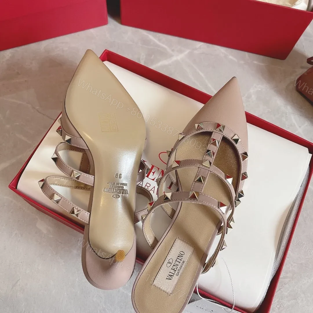 View 3 of Valentino Women Beige Leather Studded Mules