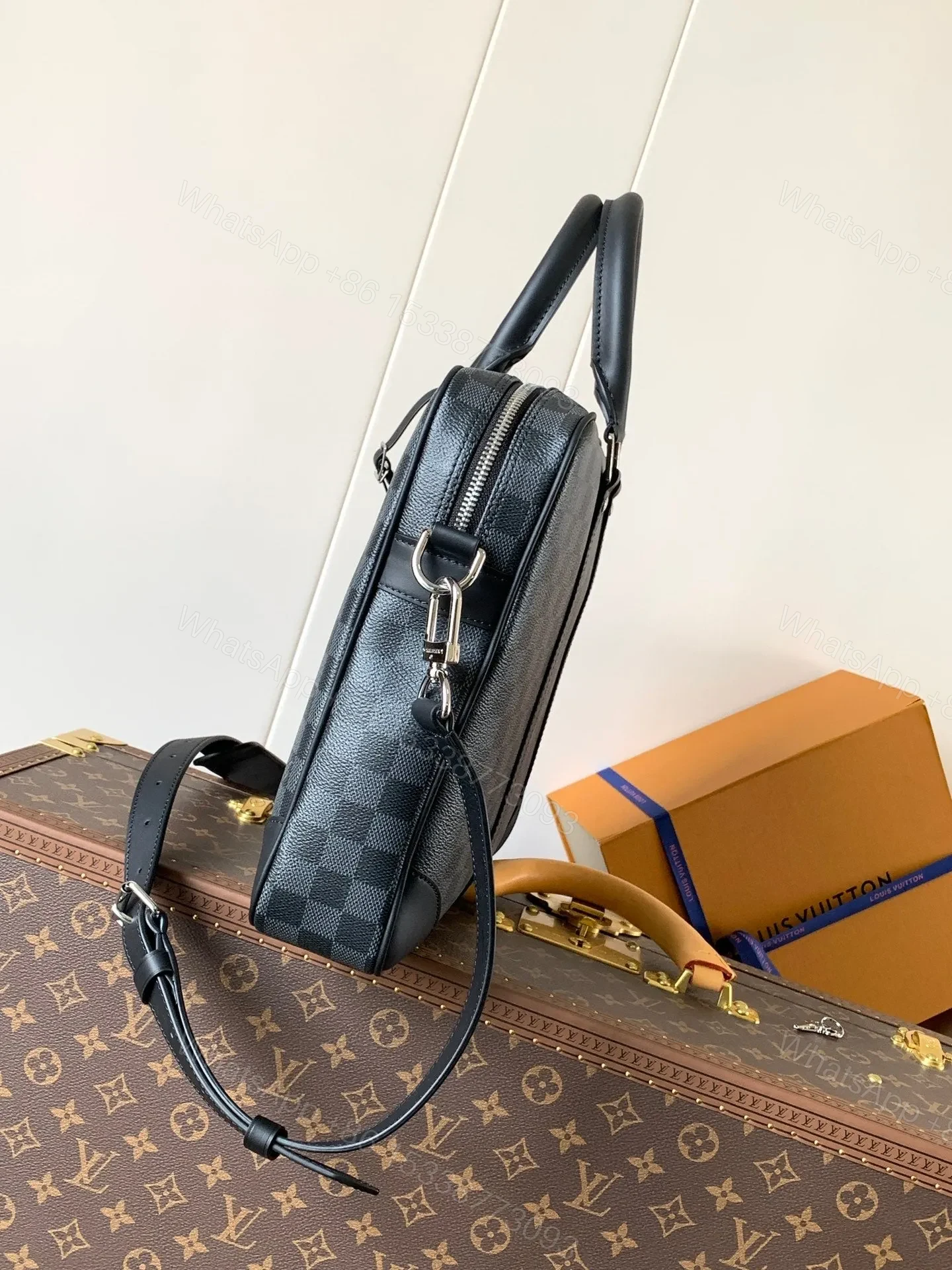 View 3 of LV DUO CROSSBAG BAG 42 IN BLACK EMBOSSED CALFSKIN