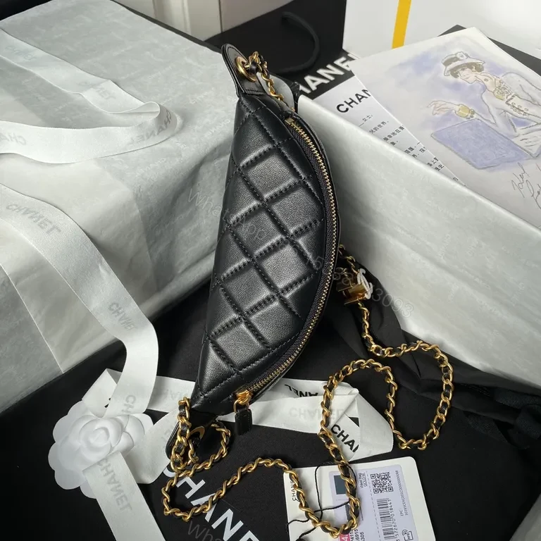 View 7 of Chanel-Inspired Quilted Leather Mini Bag with Gold Chain
