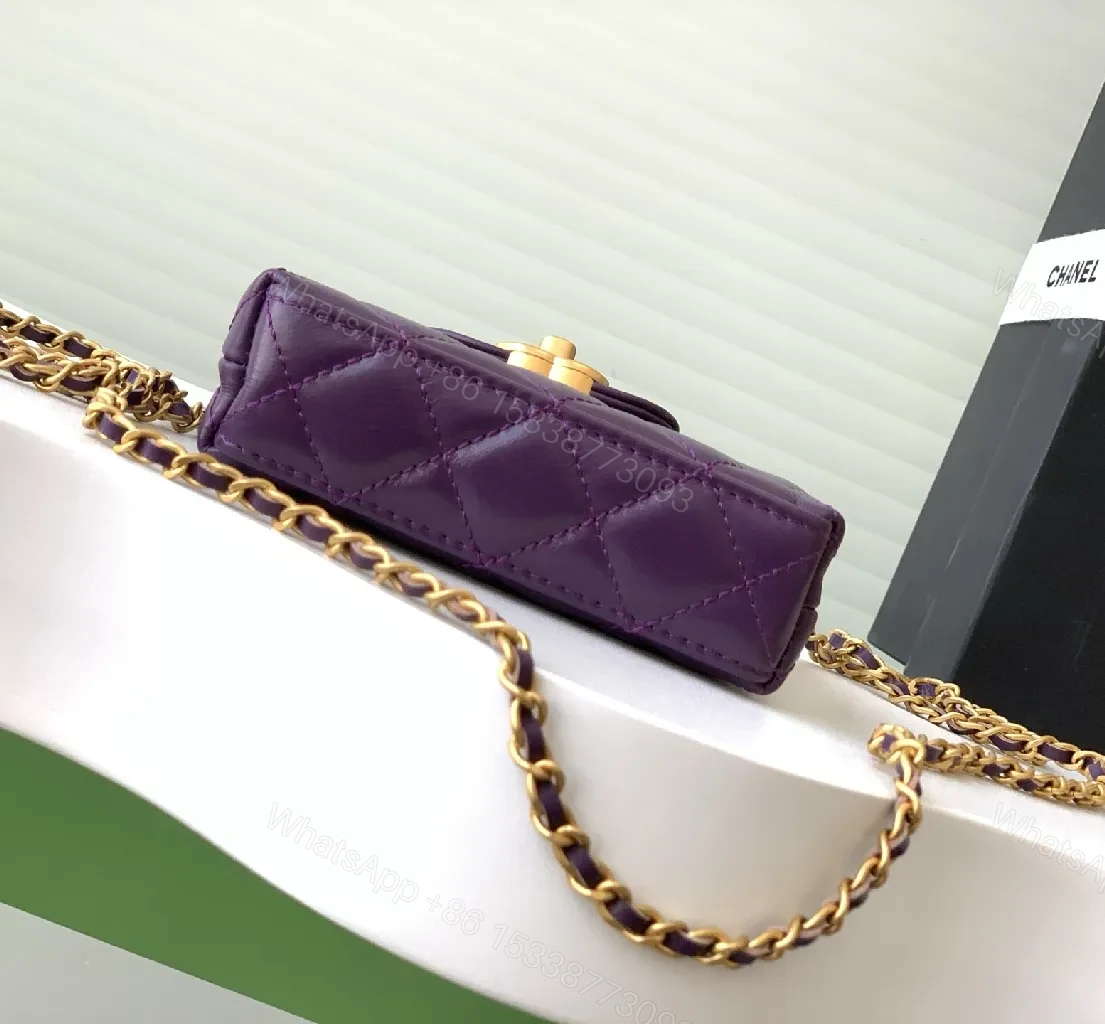 View 6 of Purple Quilted Mini Bag with Gold Chain - Crossbody Style