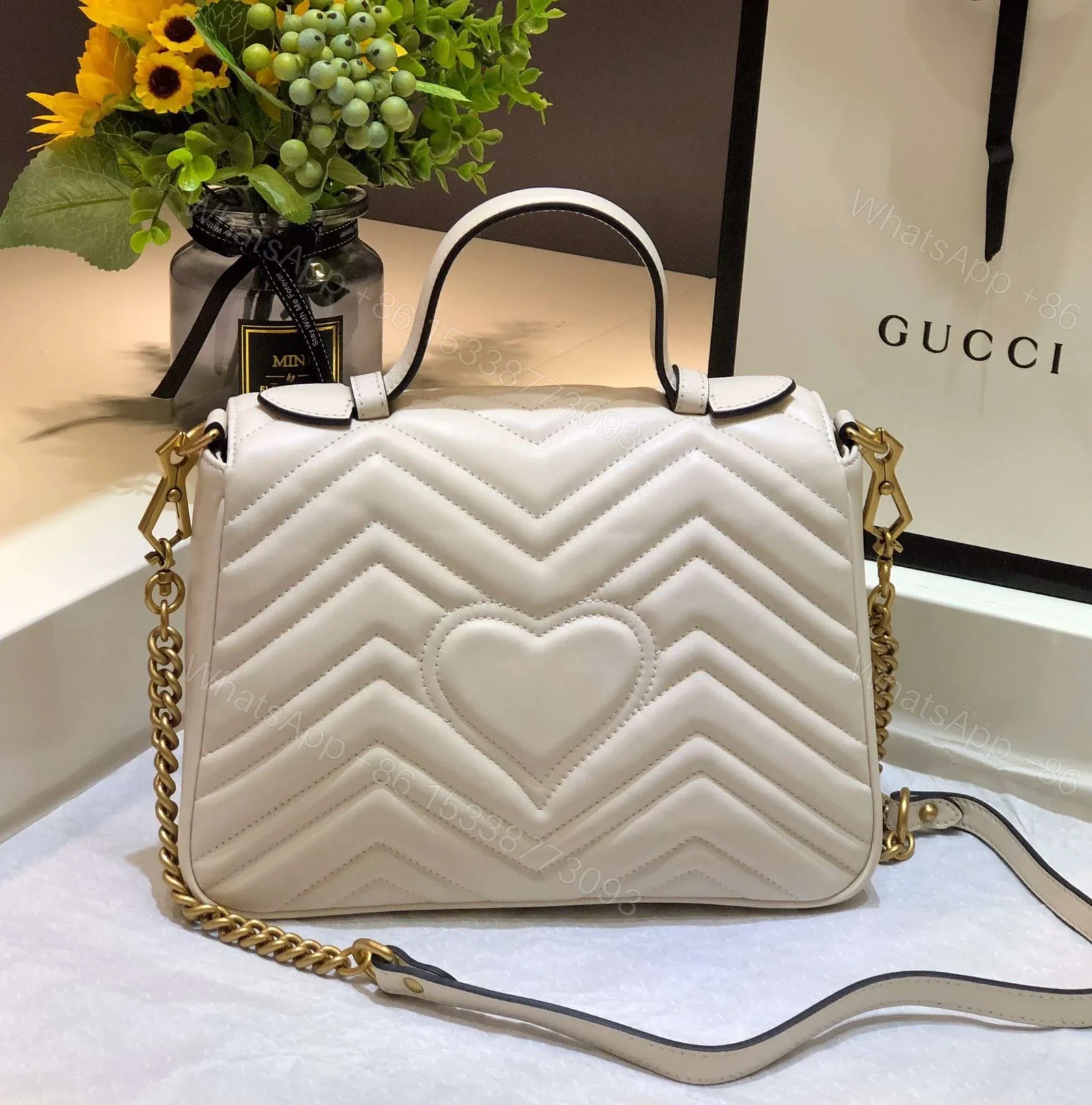 View 5 of Gucci Marmont Top Handle Rep 11 Handbag High Quality White 27cm