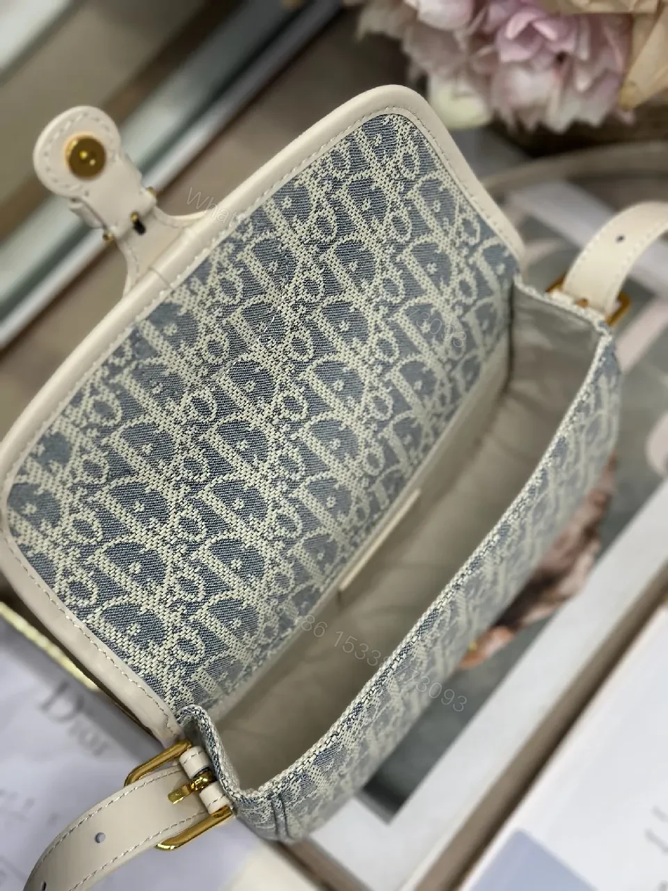 View 3 of Patterned Crossbody: Luxe Compact Elegance, Gold Hardware, Structured Flap