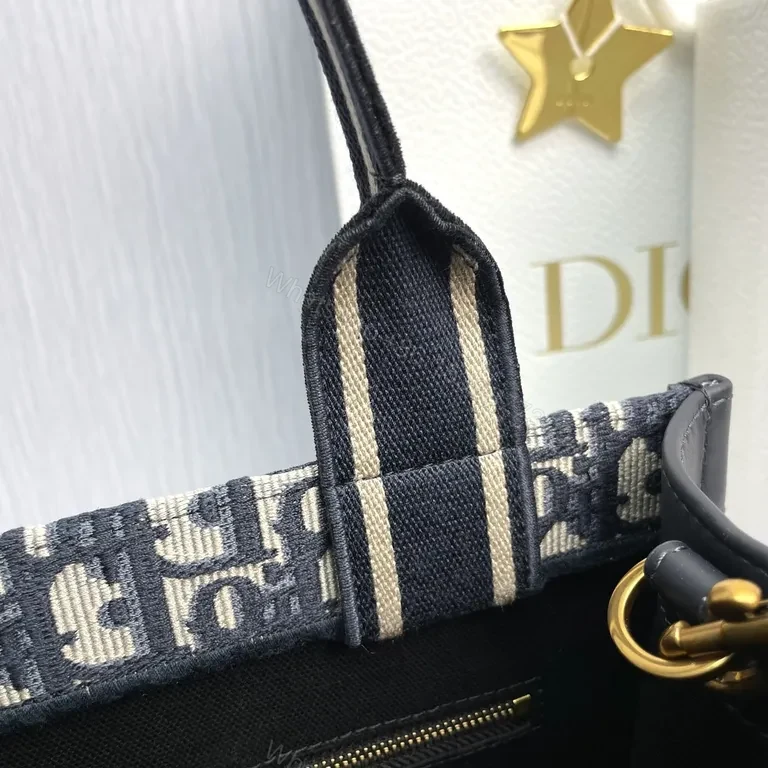 View 4 of Navy/Beige Dior-Pattern Mini Tote: Modern Sophistication