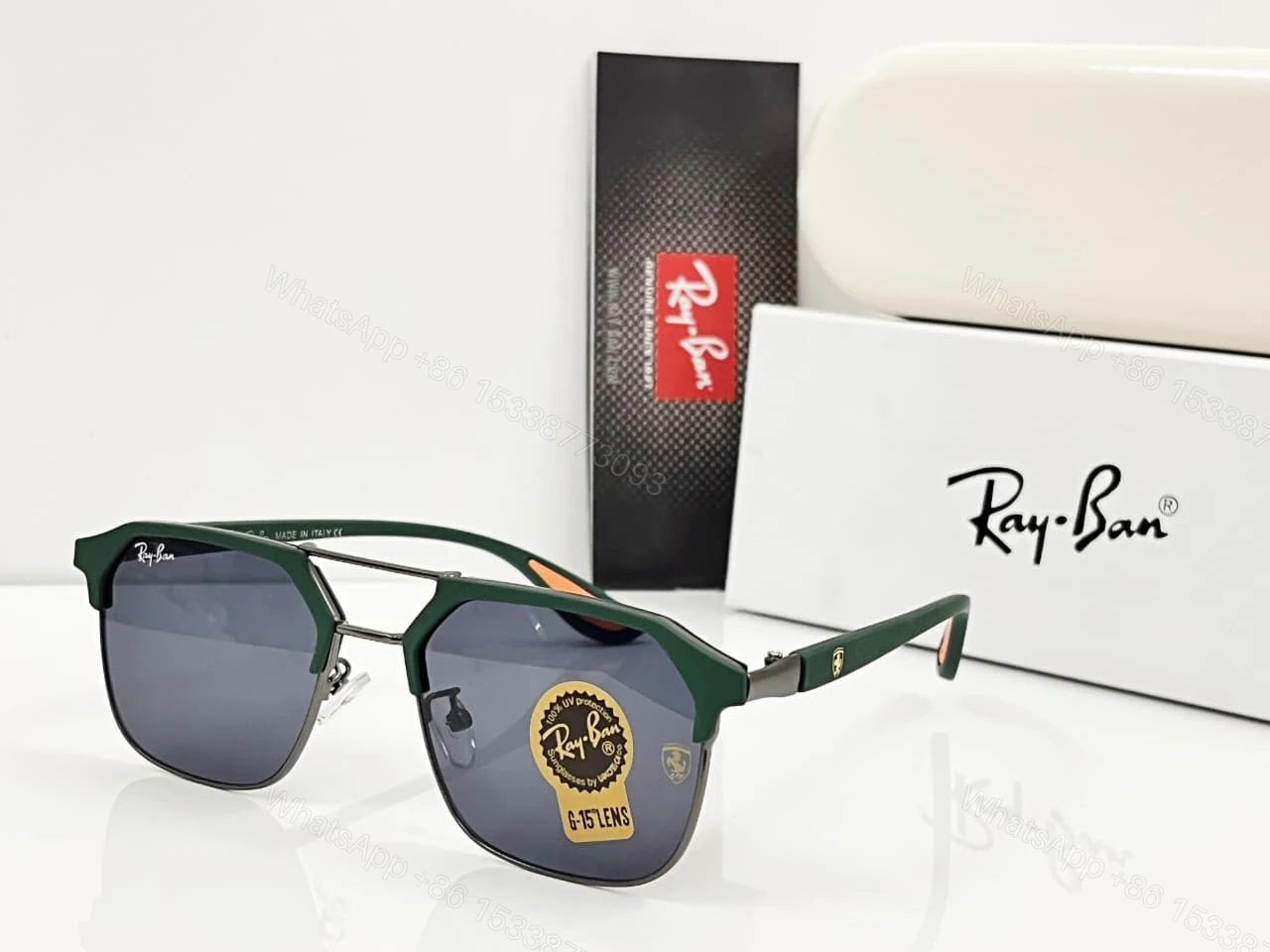 View 2 of Ray-Ban Square Aviator Sunglasses Black-Green