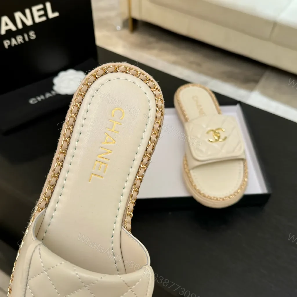 View 3 of Quilted Leather Slides: Gold Logo, Luxe Casual Comfort