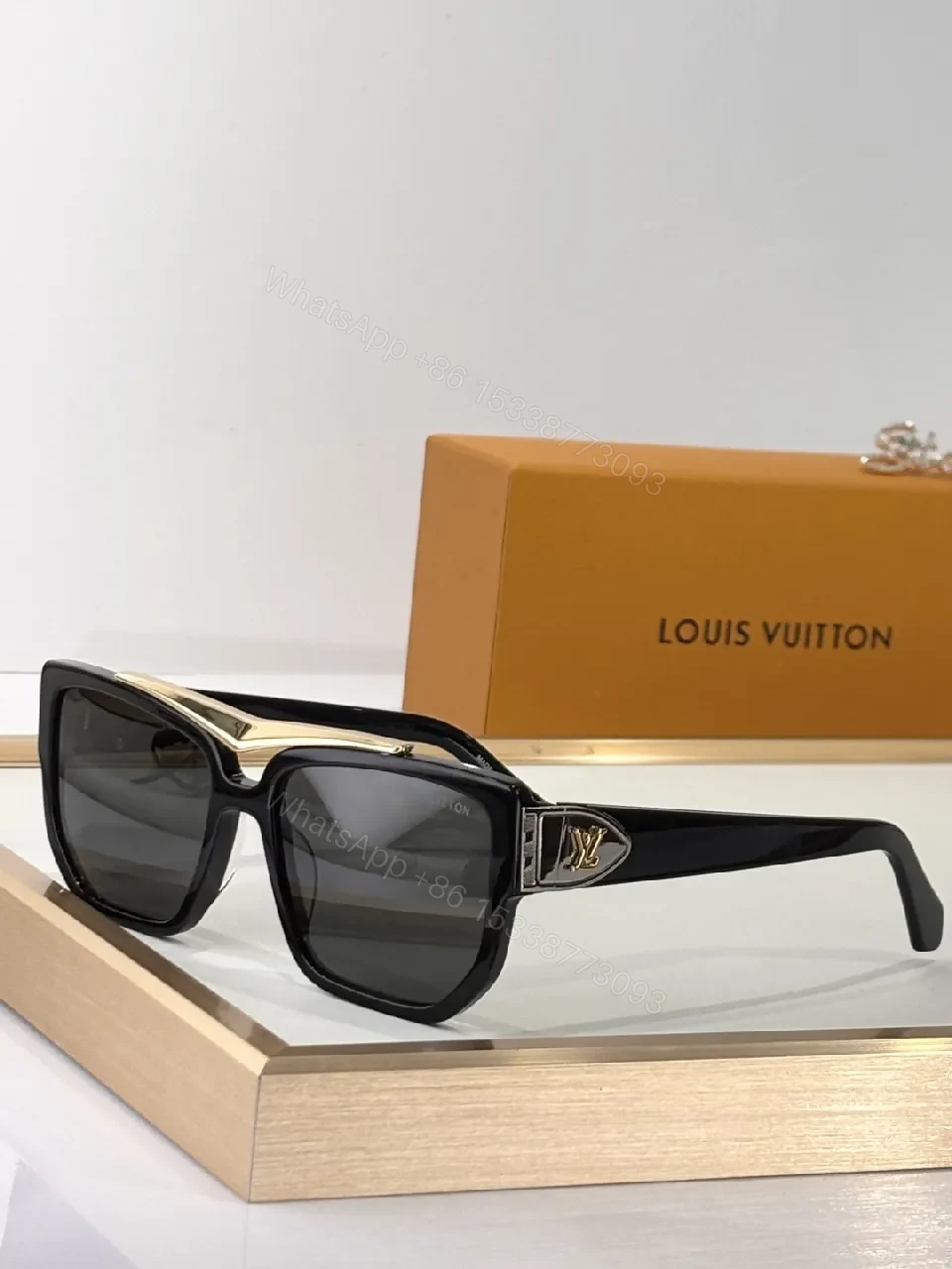 View 9 of Tortoise Acetate Sunglasses: Oversized Square, LV Hardware, UV400