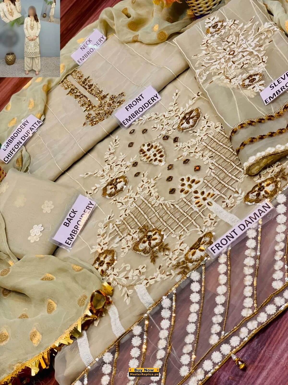 View 4 of Designer Off White Organza Master Replica