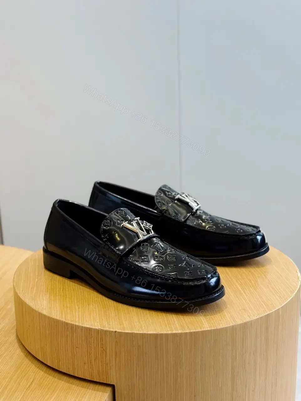 View 2 of Black Leather Loafer with LV Monogram Buckle, Men’s Shoes