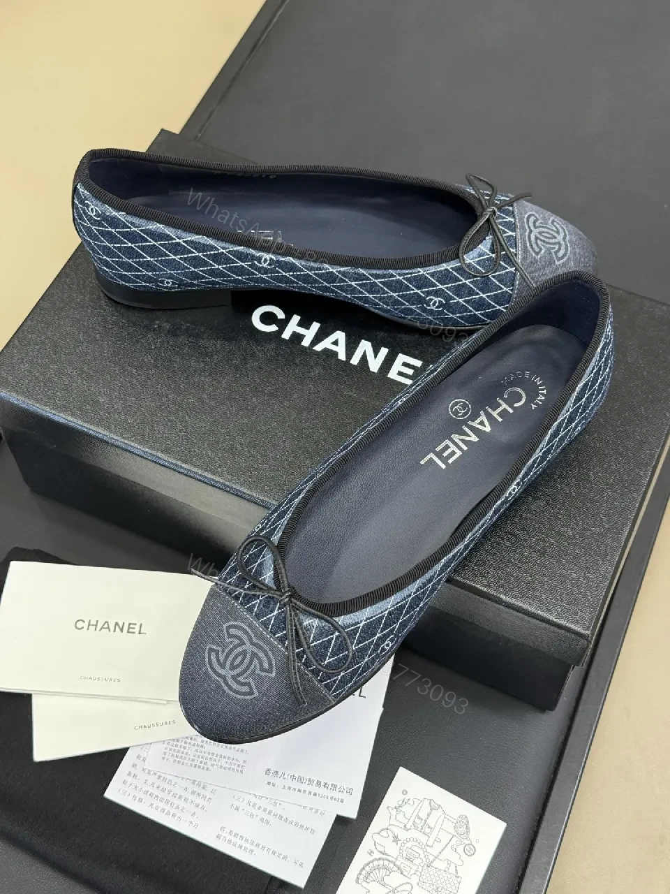 View 7 of Denim-Texture Ballet Flats with Logo Intarsia
