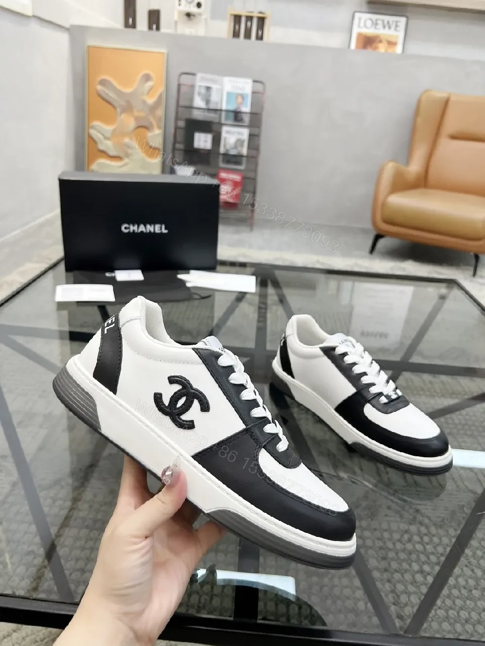 View 7 of Monochrome Leather High-Top Sneaker with Contrast Detailing