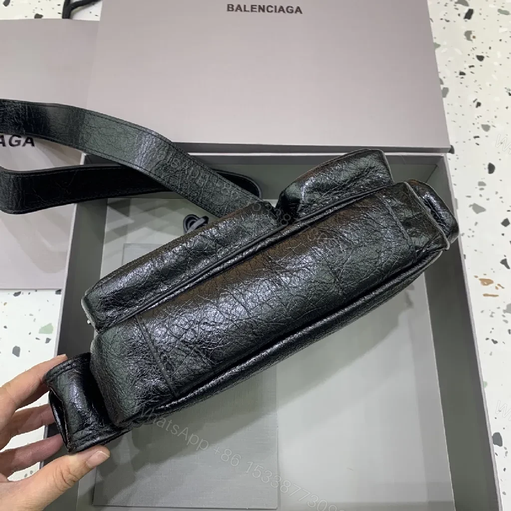 View 3 of Textured Leather Crossbody: Balenciaga-Inspired, City-Chic, Multi-Pocket Crossbody Bag